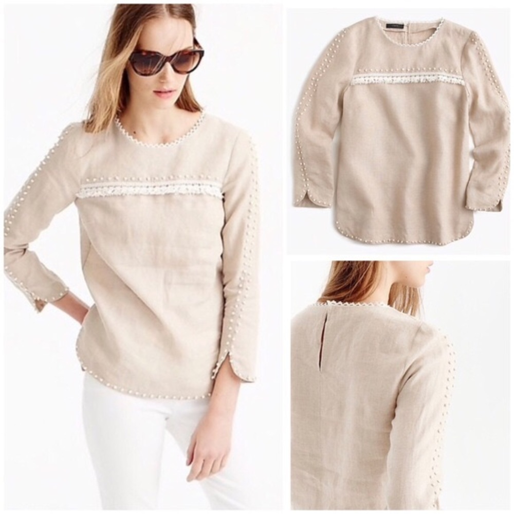 J CREW Embroidered French Knot Linen Blouse Size 0